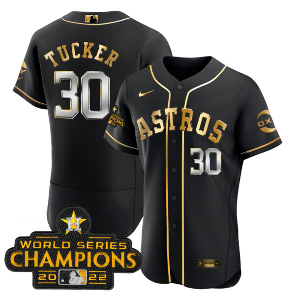 Houston Astros 2022 Champions Black Gold Rush Flex Base Jersey – All Stitched - Image 6