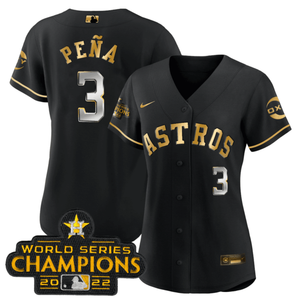 Houston Astros 2022 Champions Black Gold Rush Cool Base Jersey – All Stitched - Image 9