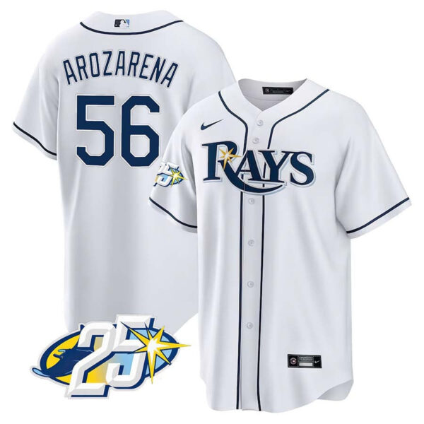 Men's Tampa Bay Rays 25th Anniversary Patch Cool Base V2 Jersey - All Stitched - Image 7