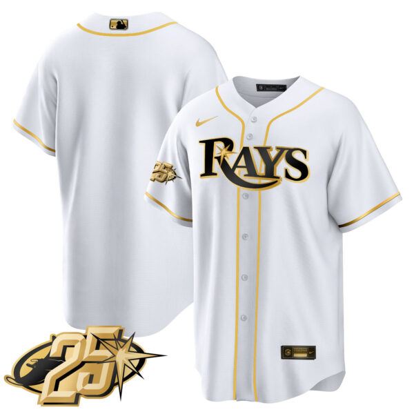 Men's Tampa Bay Rays 25th Anniversary Patch Cool Base V2 Jersey - All Stitched - Image 36