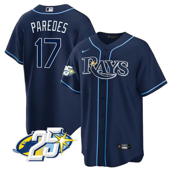 Men's Tampa Bay Rays 25th Anniversary Patch Cool Base V2 Jersey - All Stitched - Image 3