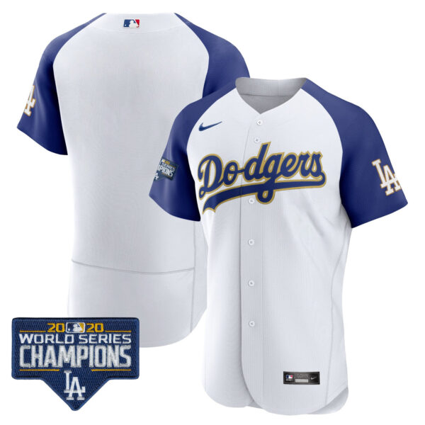 Men's Dodgers World Series Champions Patch Flex Base Gold Trim Jersey - All Stitched - Image 9