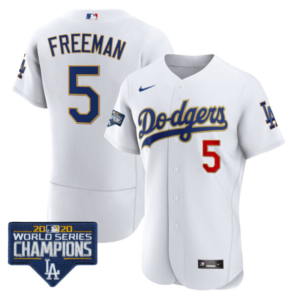Men's Dodgers World Series Champions Patch Flex Base Gold Trim Jersey - All Stitched - Image 19
