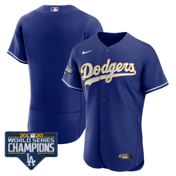 Men's Dodgers World Series Champions Patch Flex Base Gold Trim Jersey - All Stitched - Image 36
