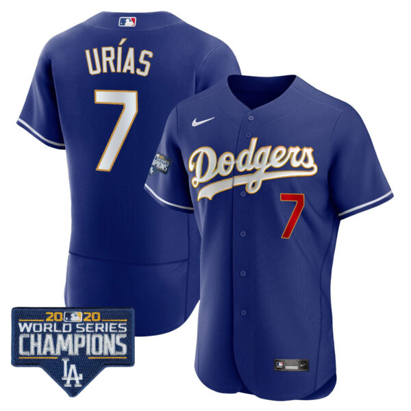 Men's Dodgers World Series Champions Patch Flex Base Gold Trim Jersey - All Stitched - Image 35