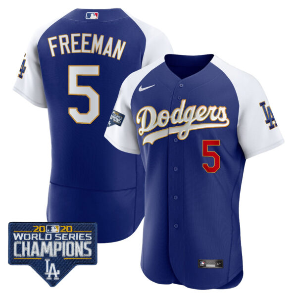 Men's Dodgers World Series Champions Patch Flex Base Gold Trim Jersey - All Stitched - Image 10