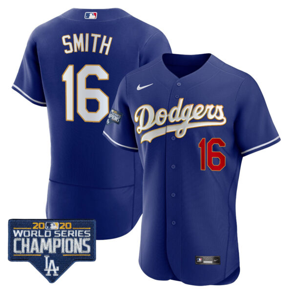 Men's Dodgers World Series Champions Patch Flex Base Gold Trim Jersey - All Stitched - Image 31