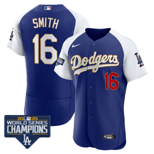 Men's Dodgers World Series Champions Patch Flex Base Gold Trim Jersey - All Stitched - Image 13