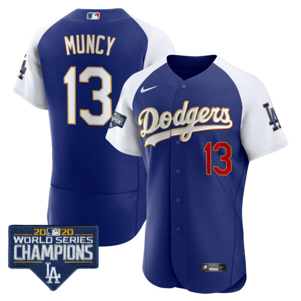 Men's Dodgers World Series Champions Patch Flex Base Gold Trim Jersey - All Stitched - Image 14