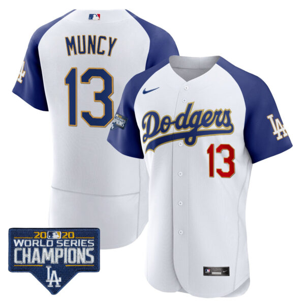 Men's Dodgers World Series Champions Patch Flex Base Gold Trim Jersey - All Stitched - Image 5