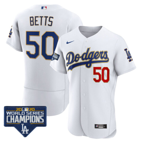 Men's Dodgers World Series Champions Patch Flex Base Gold Trim Jersey - All Stitched - Image 20