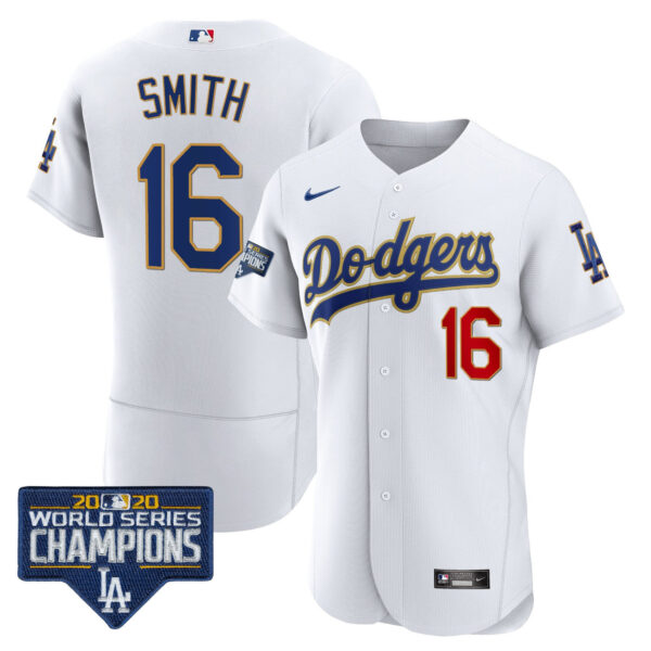 Men's Dodgers World Series Champions Patch Flex Base Gold Trim Jersey - All Stitched - Image 22