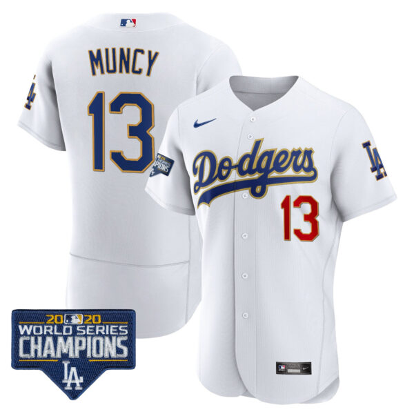 Men's Dodgers World Series Champions Patch Flex Base Gold Trim Jersey - All Stitched - Image 23