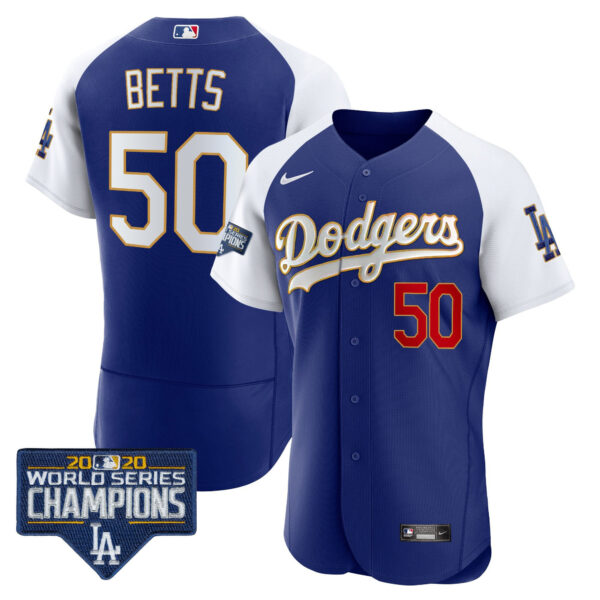 Men's Dodgers World Series Champions Patch Flex Base Gold Trim Jersey - All Stitched - Image 11
