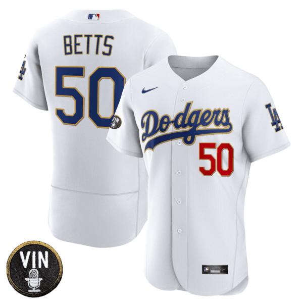Men's Dodgers Vin Scully Patch Flex Base Gold Trim Jersey - All Stitched - Image 20
