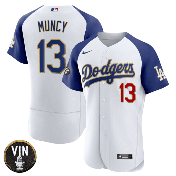 Men's Dodgers Vin Scully Patch Flex Base Gold Trim Jersey - All Stitched - Image 5