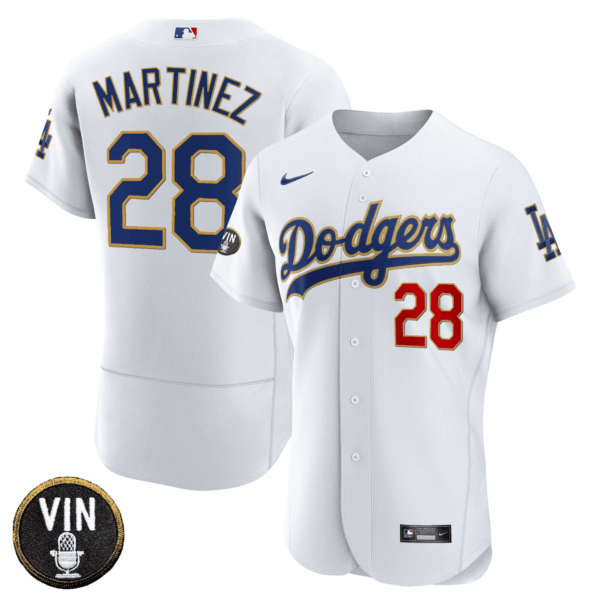 Men's Dodgers Vin Scully Patch Flex Base Gold Trim Jersey - All Stitched - Image 24