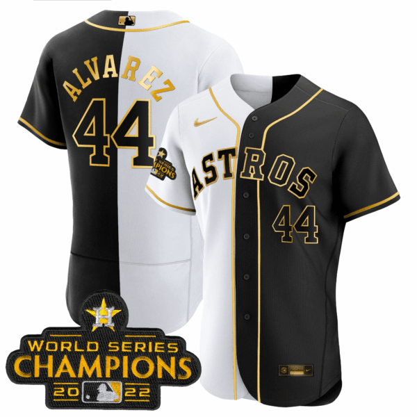 Astros 2023 Flex Base Split Black & White Gold Jersey – All Stitched - Image 4