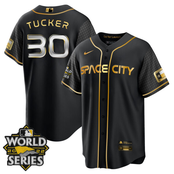 Youth's Houston Astros Space City Gold 2022 World Series Jersey – All Stitched - Image 12
