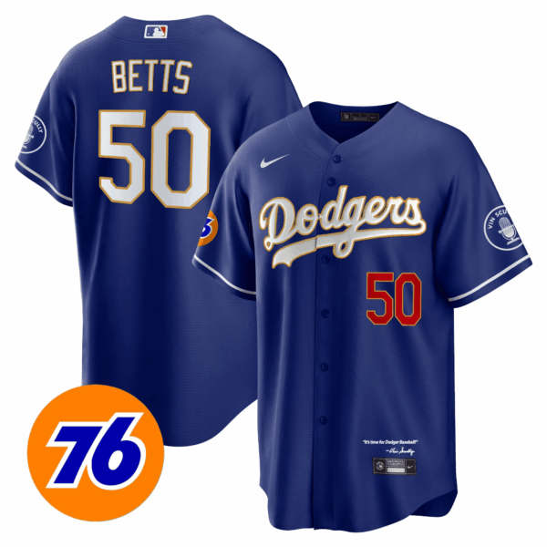 Men's Los Angeles Dodgers Vin Scully 76 Patch Gold Trim Player Jersey - All Stitched - Image 2