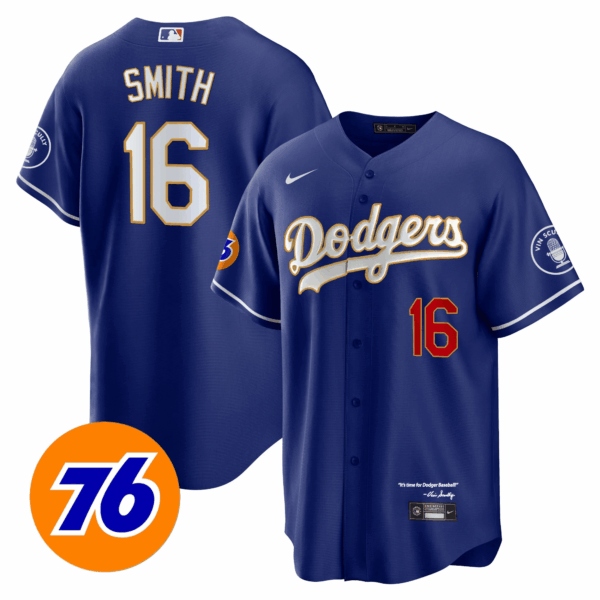 Men's Los Angeles Dodgers Vin Scully 76 Patch Gold Trim Player Jersey - All Stitched - Image 4