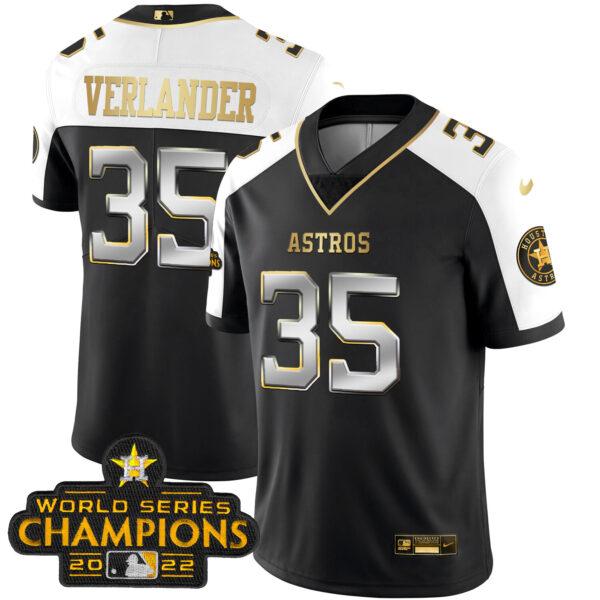 Houston Astros 2023 Champions Patch Vapor Gold Jersey - All Stitched - Image 5