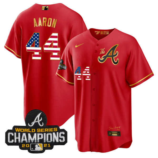 Men's Atlanta Braves The A Gold Flag Cool Base Jersey - All Stitched - Image 8