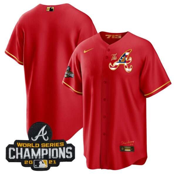 Men's Atlanta Braves The A Gold Flag Cool Base Jersey - All Stitched - Image 10