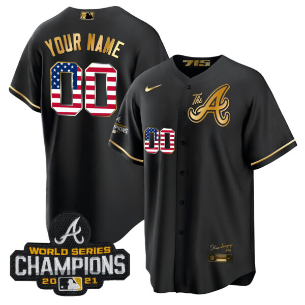Atlanta Braves The A Gold Flag Custom Jersey - All Stitched - Image 3