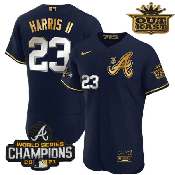 Men's Atlanta Braves Outkast Gold The A Flex Base Jersey – All Stitched - Image 24