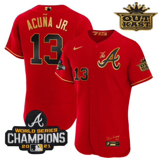 Men's Atlanta Braves Outkast Gold The A Flex Base Jersey – All Stitched - Image 28