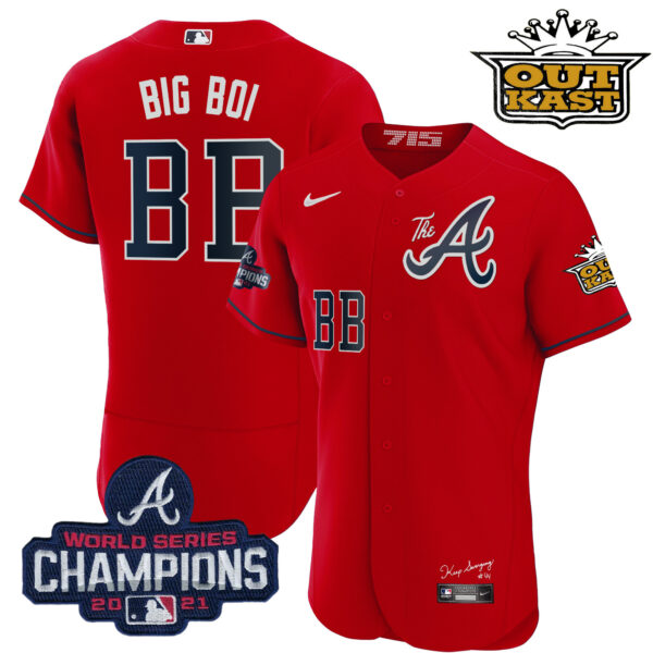 Men's Atlanta Braves Outkast Gold The A Flex Base Jersey – All Stitched - Image 40