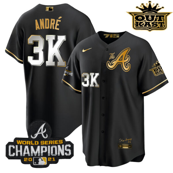 Men's Atlanta Braves Outkast Gold The A Cool Base Jersey – All Stitched - Image 3