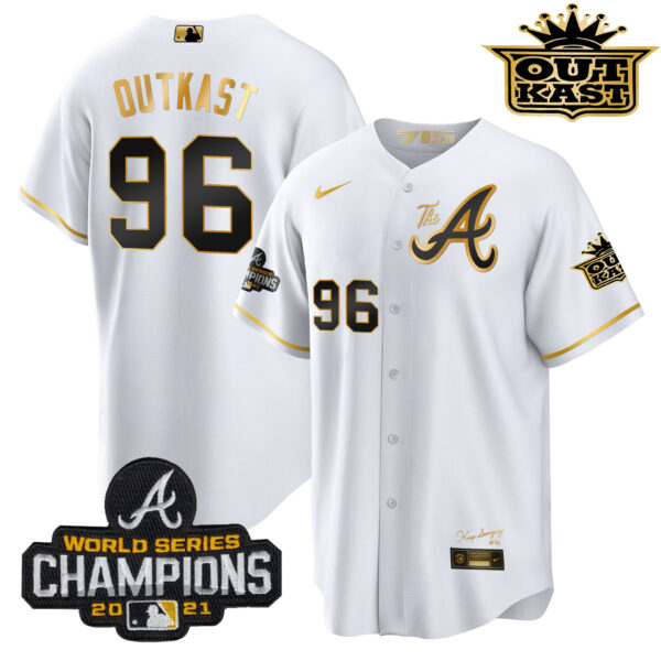 Men's Atlanta Braves Outkast Gold The A Cool Base Jersey – All Stitched - Image 11