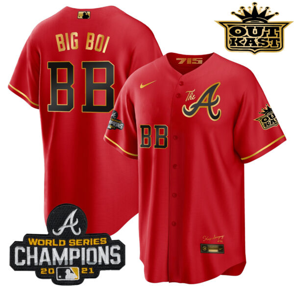 Men's Atlanta Braves Outkast Gold The A Cool Base Jersey – All Stitched - Image 31