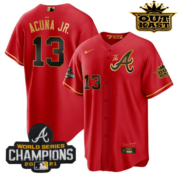 Men's Atlanta Braves Outkast Gold The A Cool Base Jersey – All Stitched - Image 28