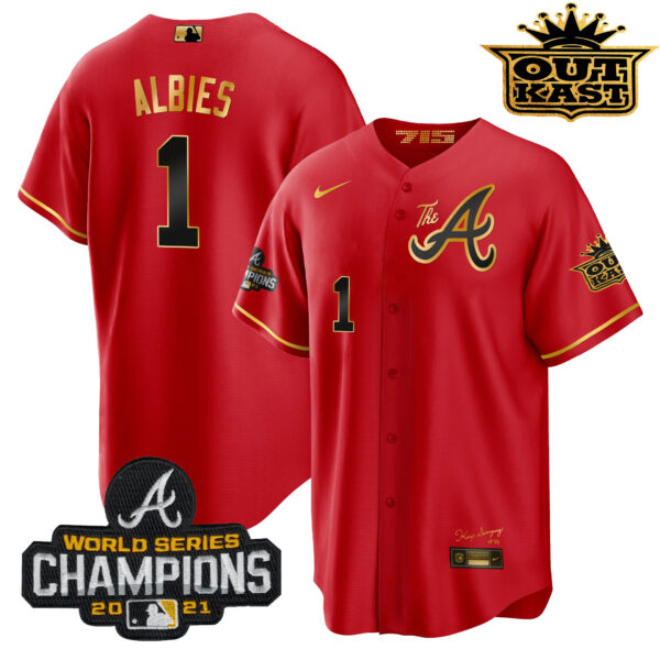 Men's Atlanta Braves Outkast Gold The A Cool Base Jersey – All Stitched - Image 35