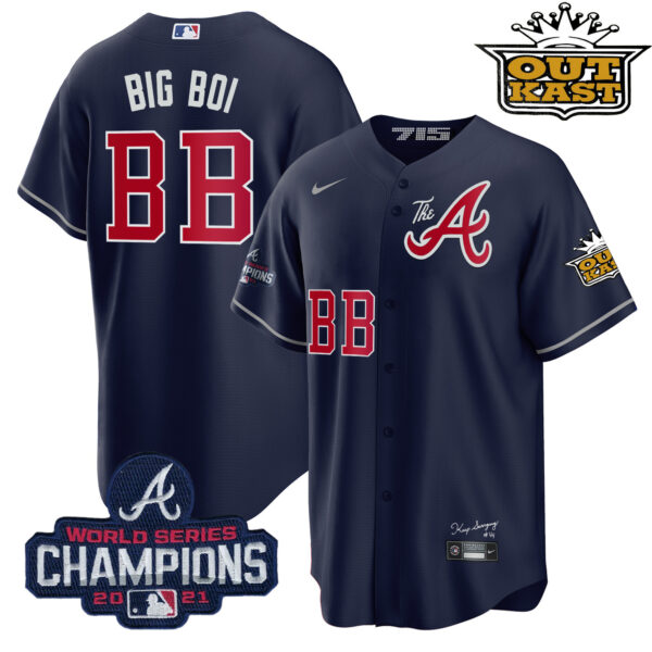 Men's Atlanta Braves Outkast Gold The A Cool Base Jersey – All Stitched - Image 49