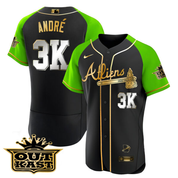 Men's Atlanta Braves Atliens Gold Alternate Flex Base Jersey - All Stitched - Image 3