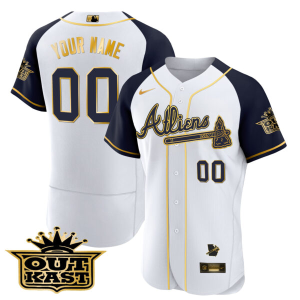 Atlanta Braves Atliens Gold Alternate Flex Base Custom Jersey - All Stitched - Image 5