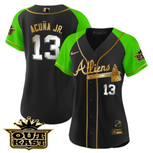 Women's Atlanta Braves Atliens Gold Alternate Baseball Jersey - All Stitched