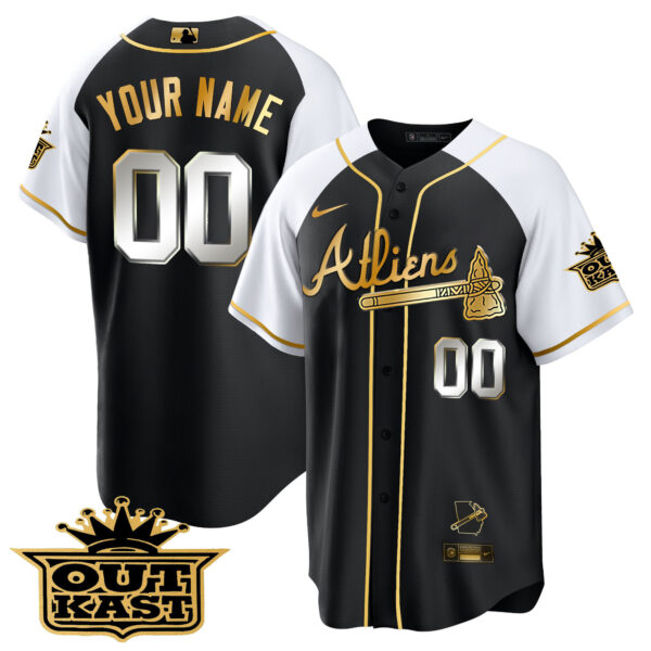 Atlanta Braves Atliens Gold Alternate Cool Base Custom Jersey - All Stitched - Image 2