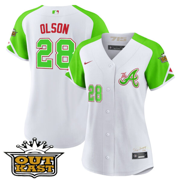 Atlanta Braves Atliens 2023 City Connect Bright Green Cool Base Jersey – All Stitched - Image 16