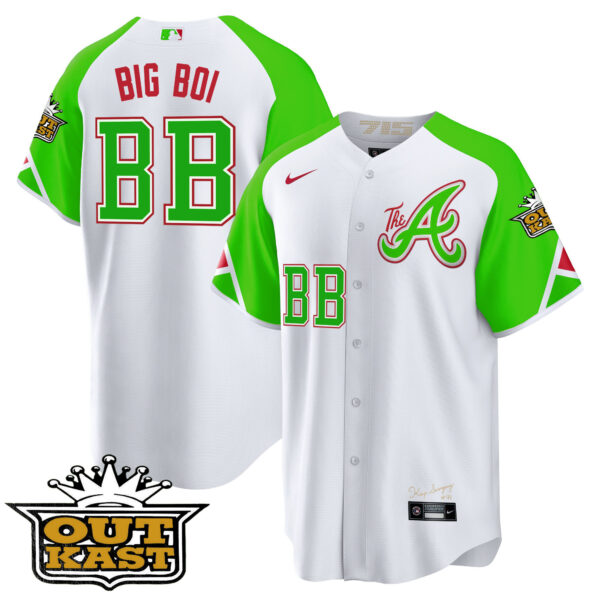 Atlanta Braves Atliens 2023 City Connect Bright Green Cool Base Jersey – All Stitched - Image 4
