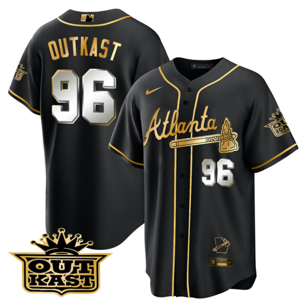 Men's Atlanta Braves Outkast Cool Base Gold Jersey V3 - All Stitched - Image 13