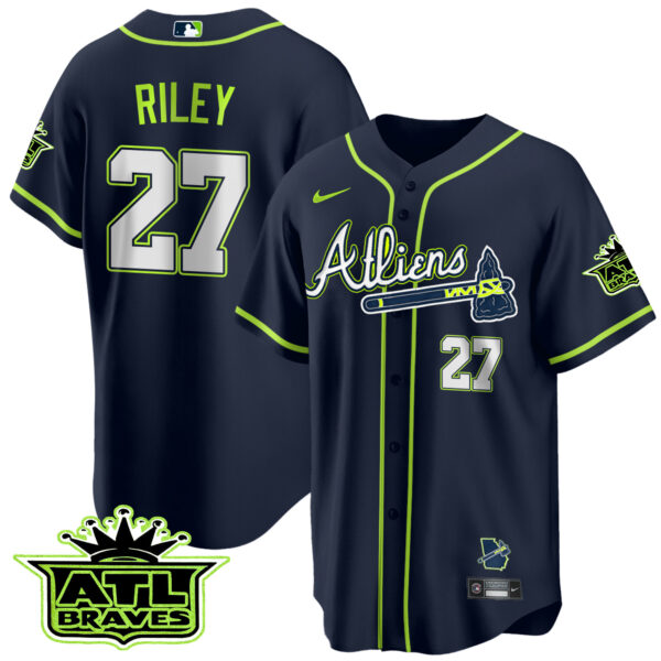 Men's Atlanta Braves Atliens ATL Patch Cool Base Jersey - All Stitched - Image 5