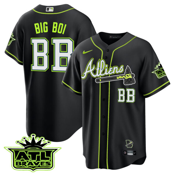 Men's Atlanta Braves Atliens ATL Patch Cool Base Jersey - All Stitched - Image 49