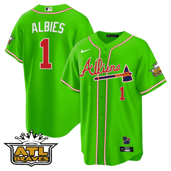 Men's Atlanta Braves Atliens ATL Patch Cool Base Jersey - All Stitched - Image 35
