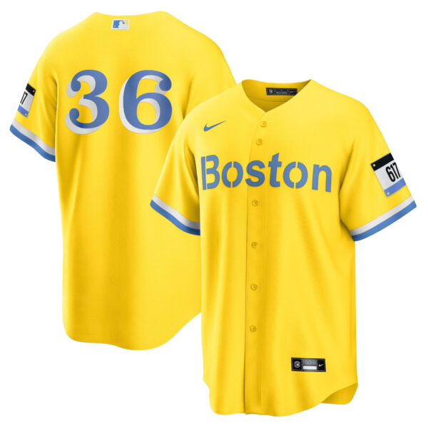 Youth's Boston Red Sox Yellow Jersey - All Stitched - Image 5