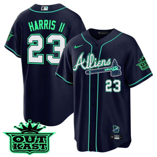 Men's Atlanta Braves Atliens Cool Base Jersey - Galaxy Version - Stitched - Image 15